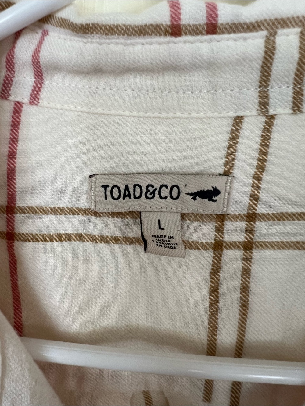 Toad&Co Re-Form Flannel Plaid Shirt Cream Pink Tan Size Large - Picture 2 of 10